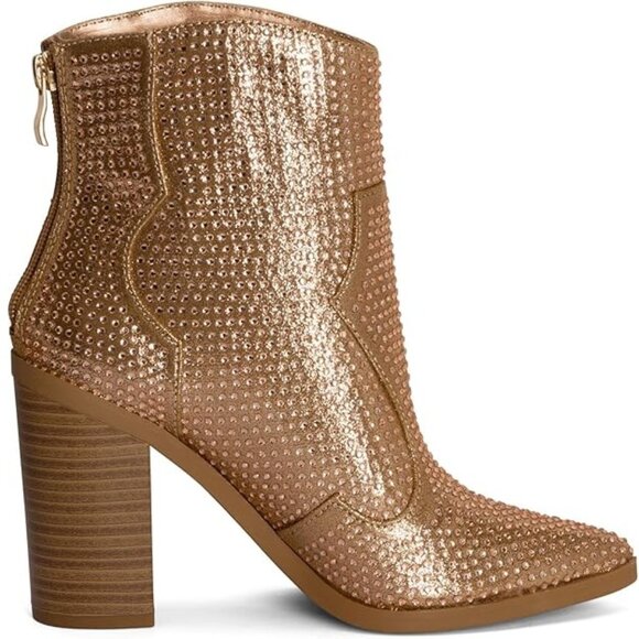 Chariot & Co Gold Rhinestone Cowboy Boots Stacked Heel Wyatt Ankle Boot 6.5 NEW! - Picture 2 of 11